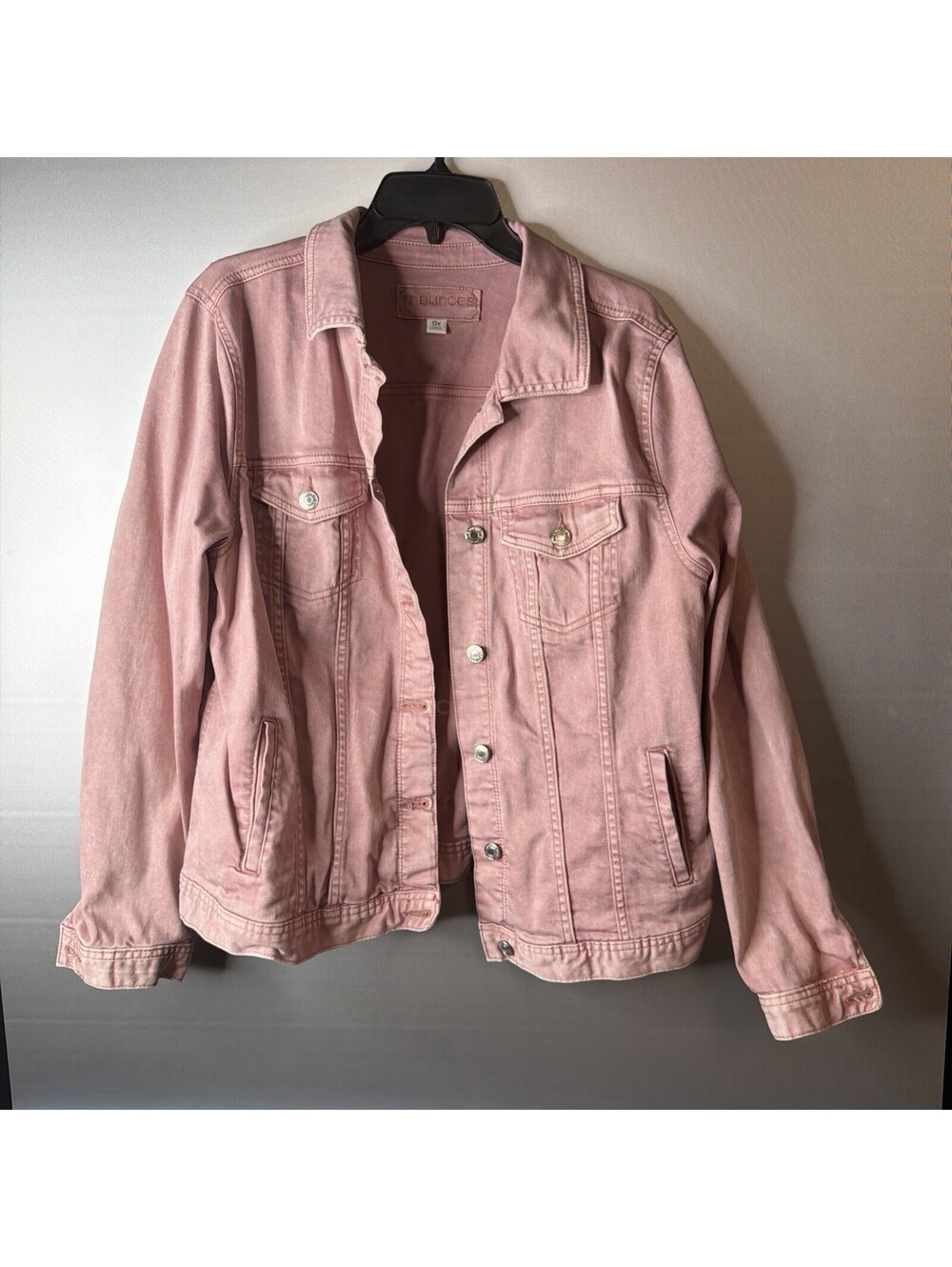 Maurices Women's Casual Pink Denim Jean Trucker Jacket Button Front Size 0X